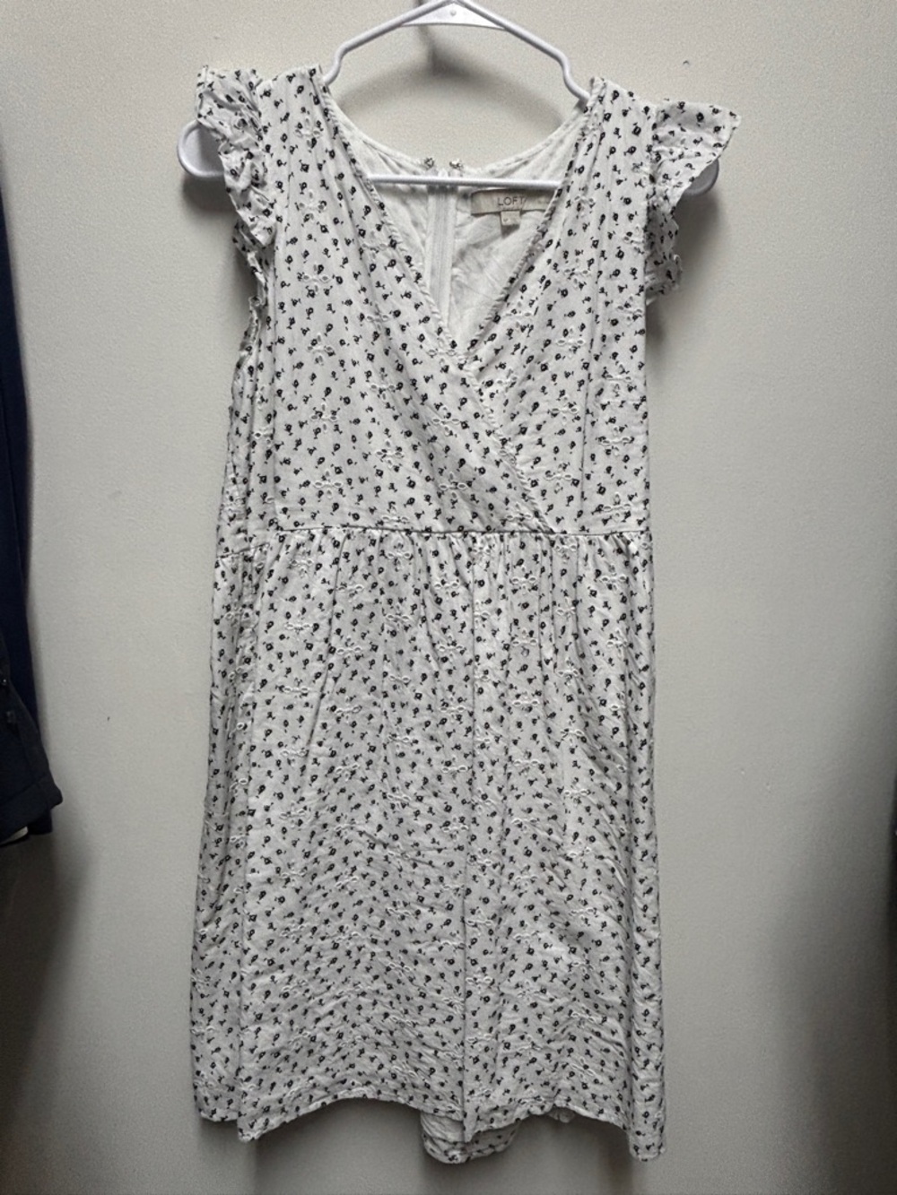 LOFT White Midi Dress with Black Ditsy Floral Print